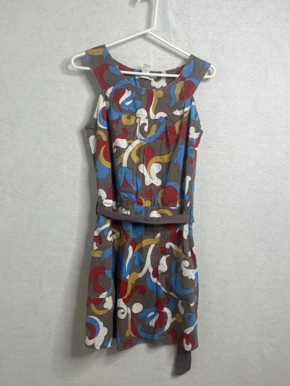Forever Twenty One Abstract Print Sleeveless Dress Belted Retro Style - Picture 2 of 6